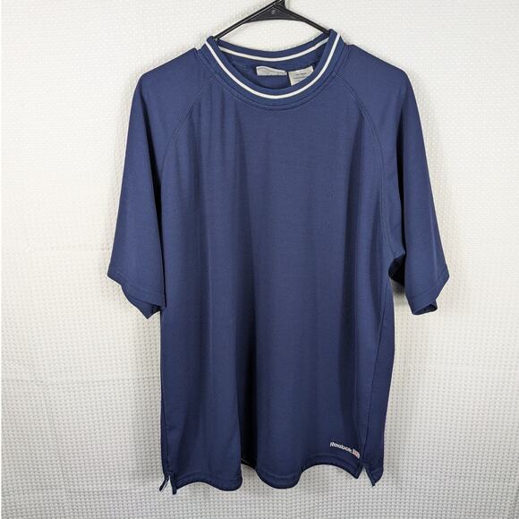 Reebok XL Shirt Men's Navy Blue Performance Athletic Tee Retro Style Stripe - Picture 1 of 4
